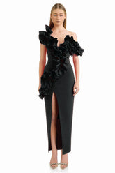 One Shoulder Ruffle Maxi Dress